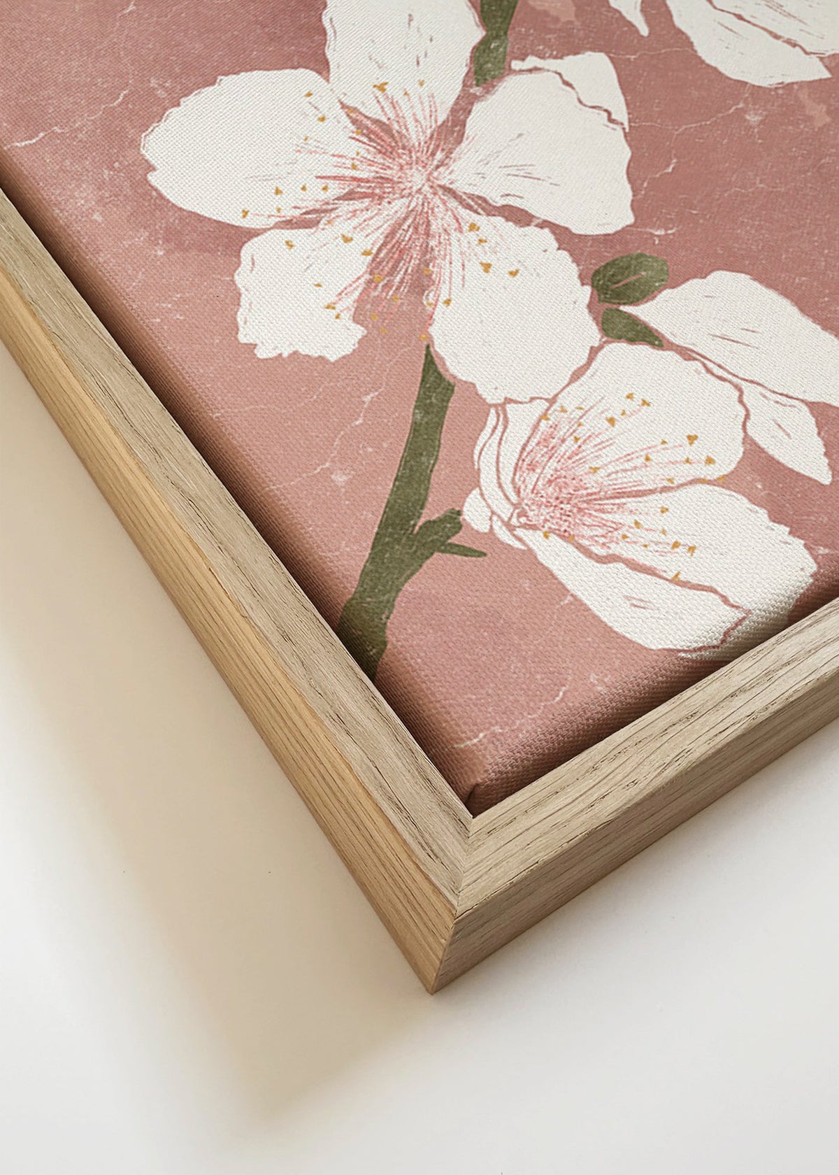 Estampa botânica com flor em fundo rosa – Canvas detail