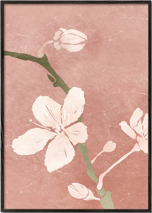 Estampa botânica flor rosa – Black Frame