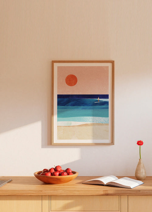 Arte surf: Surf Girl em onda minimal