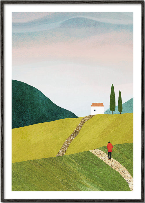 Quadro de paisagem com caminho e casinha
