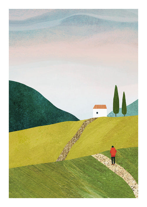 Quadro de paisagem com caminho e casinha