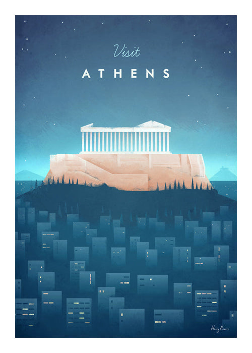 Poster de viagem: Atenas ilustrada à noite
