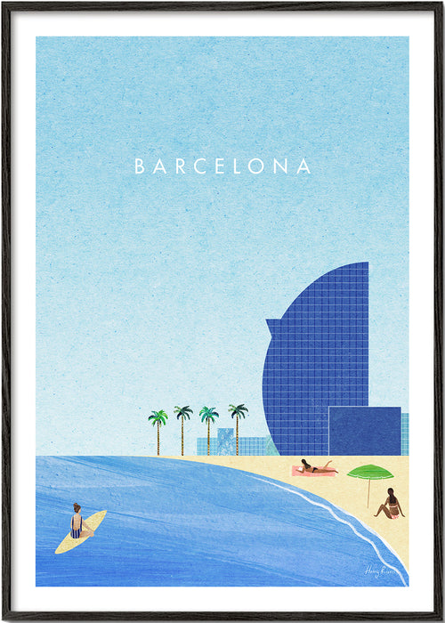 Poster de viagem Barcelona praia ilustrada