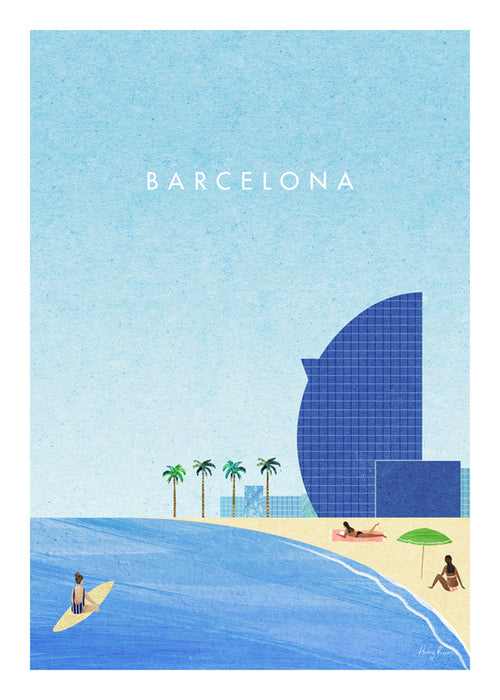 Poster de viagem Barcelona praia ilustrada