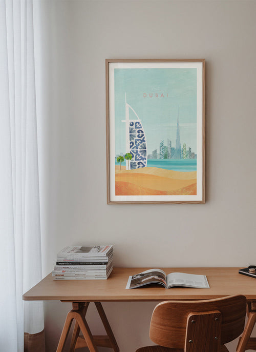 Pôster de viagem Dubai skyline ilustrado