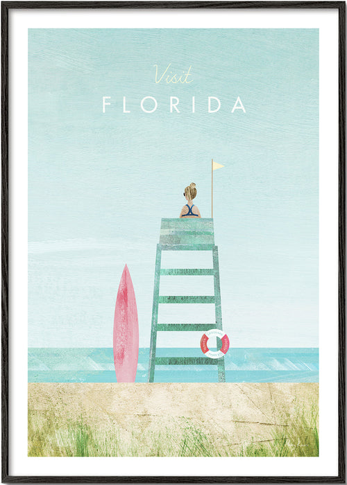 Ilustração praia Florida com torre e prancha