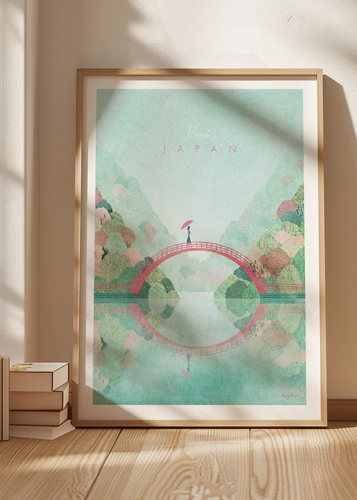 Arte paisagística: ponte japonês com reflexo