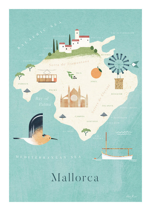 Arte para cozinha Mapa ilustrado de Maiorca