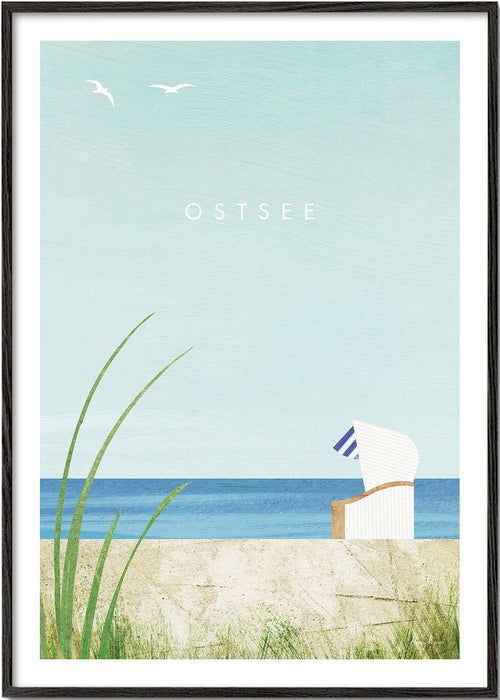 Quadro de paisagem marinha com cadeira de praia