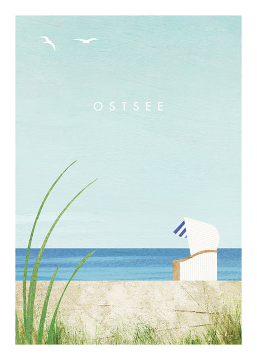 Quadro de paisagem marinha com cadeira de praia