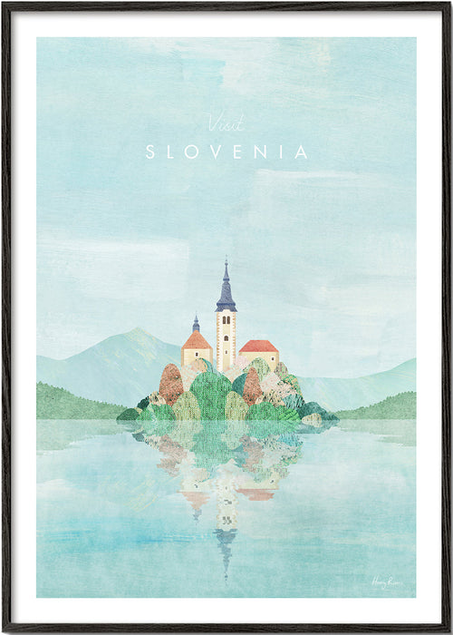 Poster de cidades Eslovénia: ilha com igreja e reflexo