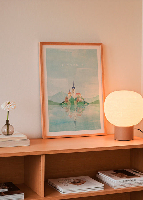 Poster de cidades Eslovénia: ilha com igreja e reflexo