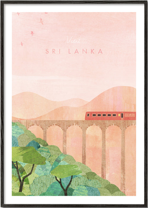 Poster de viagem: trem no viaduto em rosa