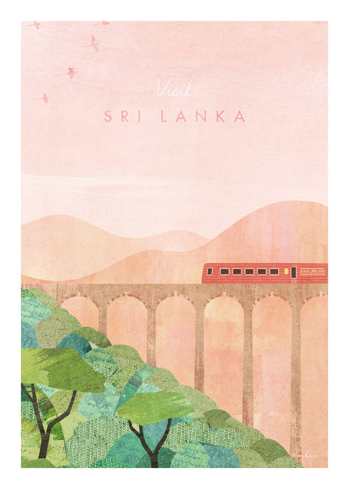 Poster de viagem: trem no viaduto em rosa