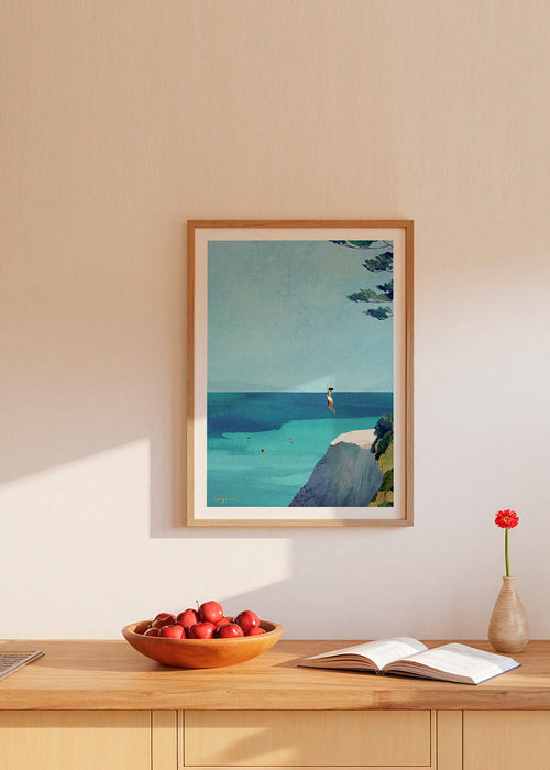 Arte paisagística: falésia e mar ilustrados
