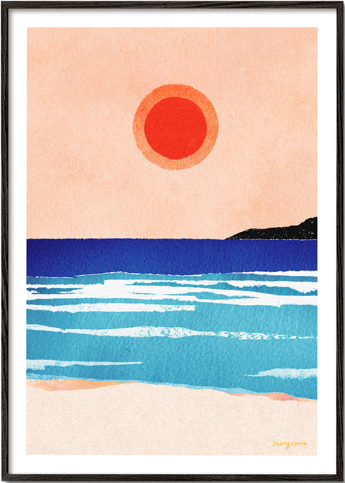 Quadro de paisagem: amanhecer minimalista sobre o mar