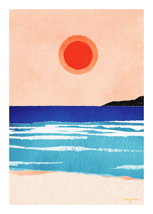 Quadro de paisagem: amanhecer minimalista sobre o mar