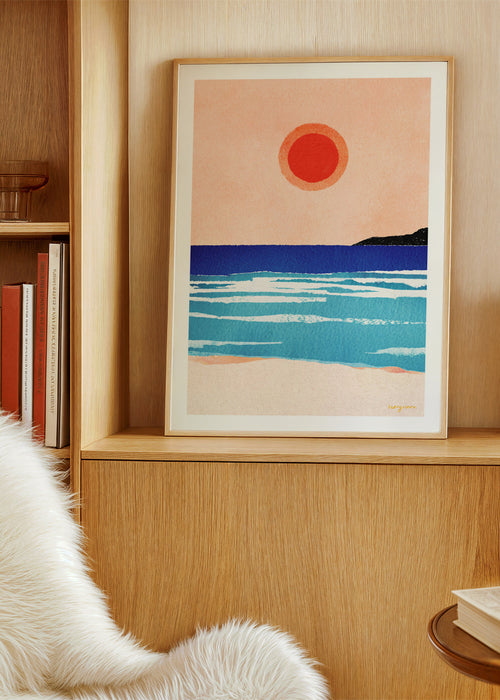 Quadro de paisagem: amanhecer minimalista sobre o mar