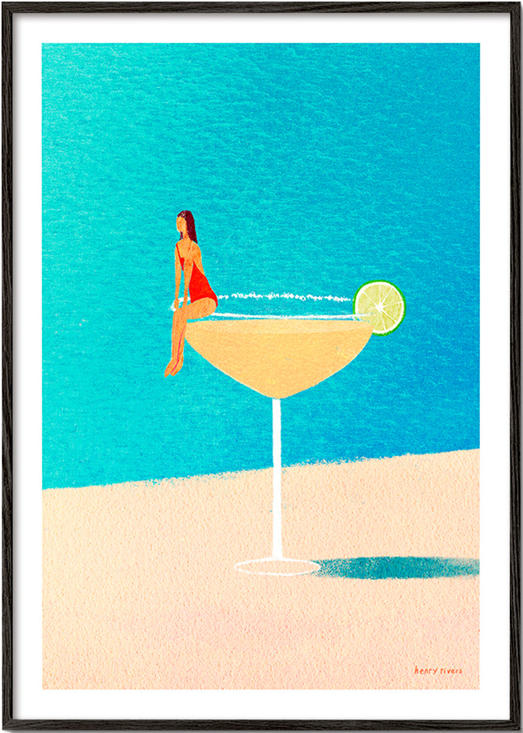 Arte para cozinha: Margarita em copo ilustrada – Black Frame