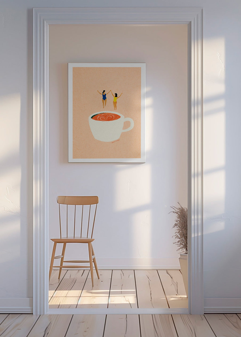 Arte para cozinha com xicara e banhistas – Canvas