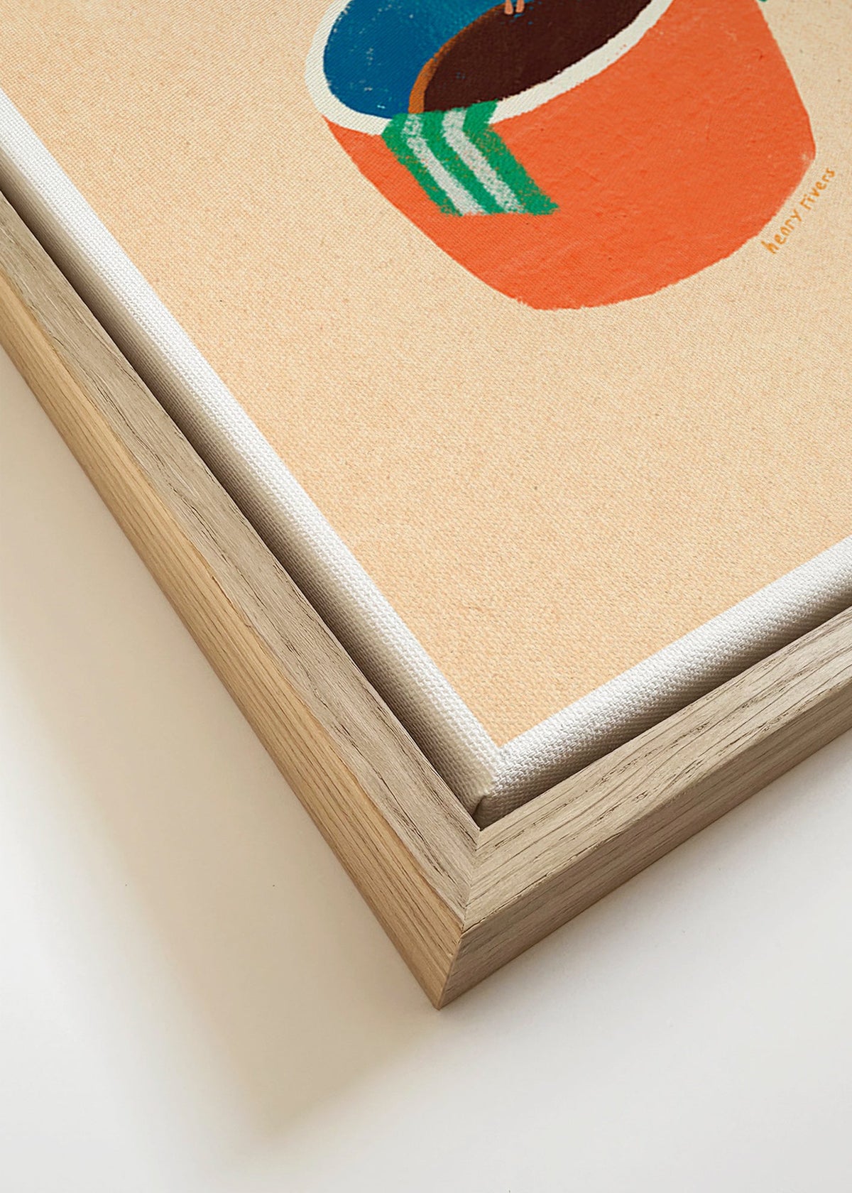 Arte para cozinha com caneca de café ilustrada e figura – Canvas detail