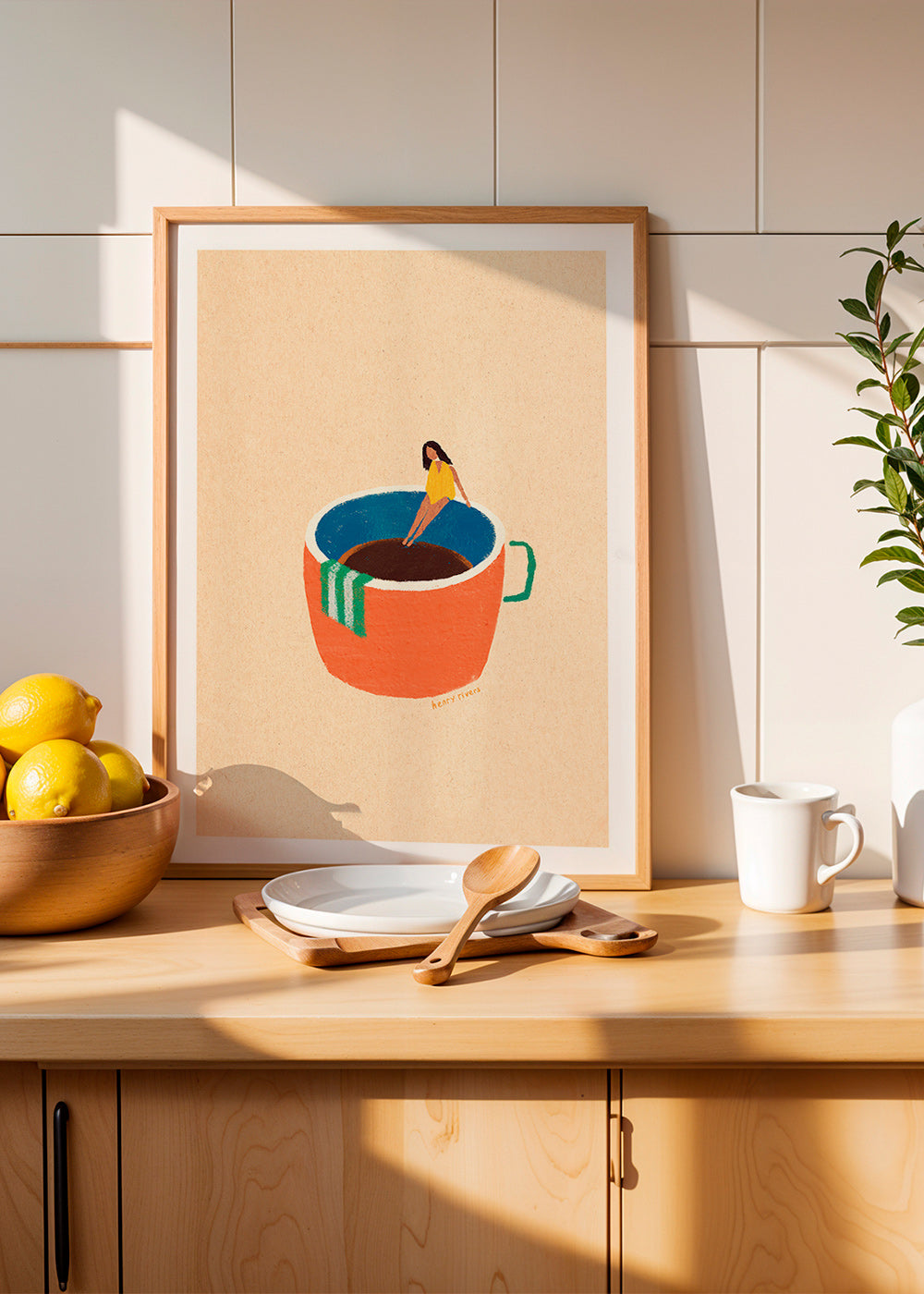 Arte para cozinha com caneca de café ilustrada e figura – Product1