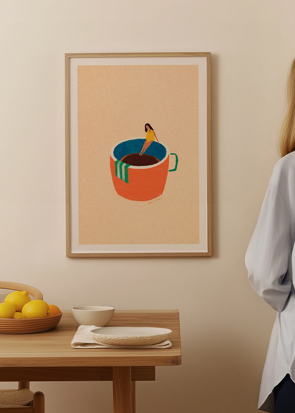 Arte para cozinha com caneca de café ilustrada e figura – Product3