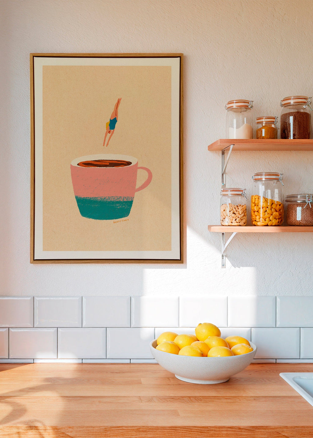 Arte para cozinha: chávena rosa e mergulhadora – Canvas1