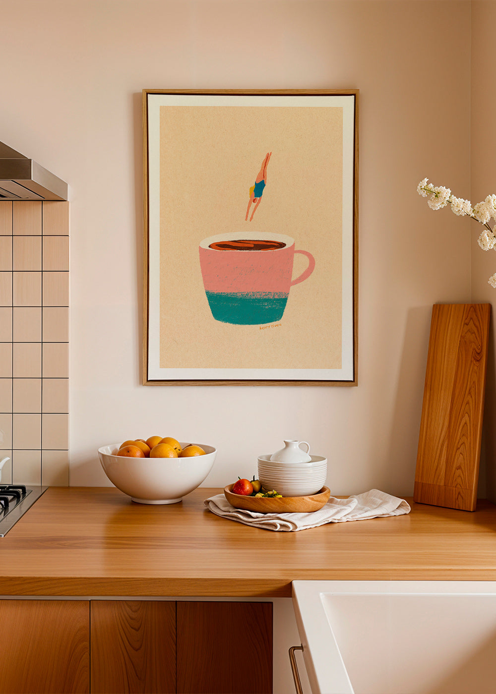 Arte para cozinha: chávena rosa e mergulhadora – Canvas2