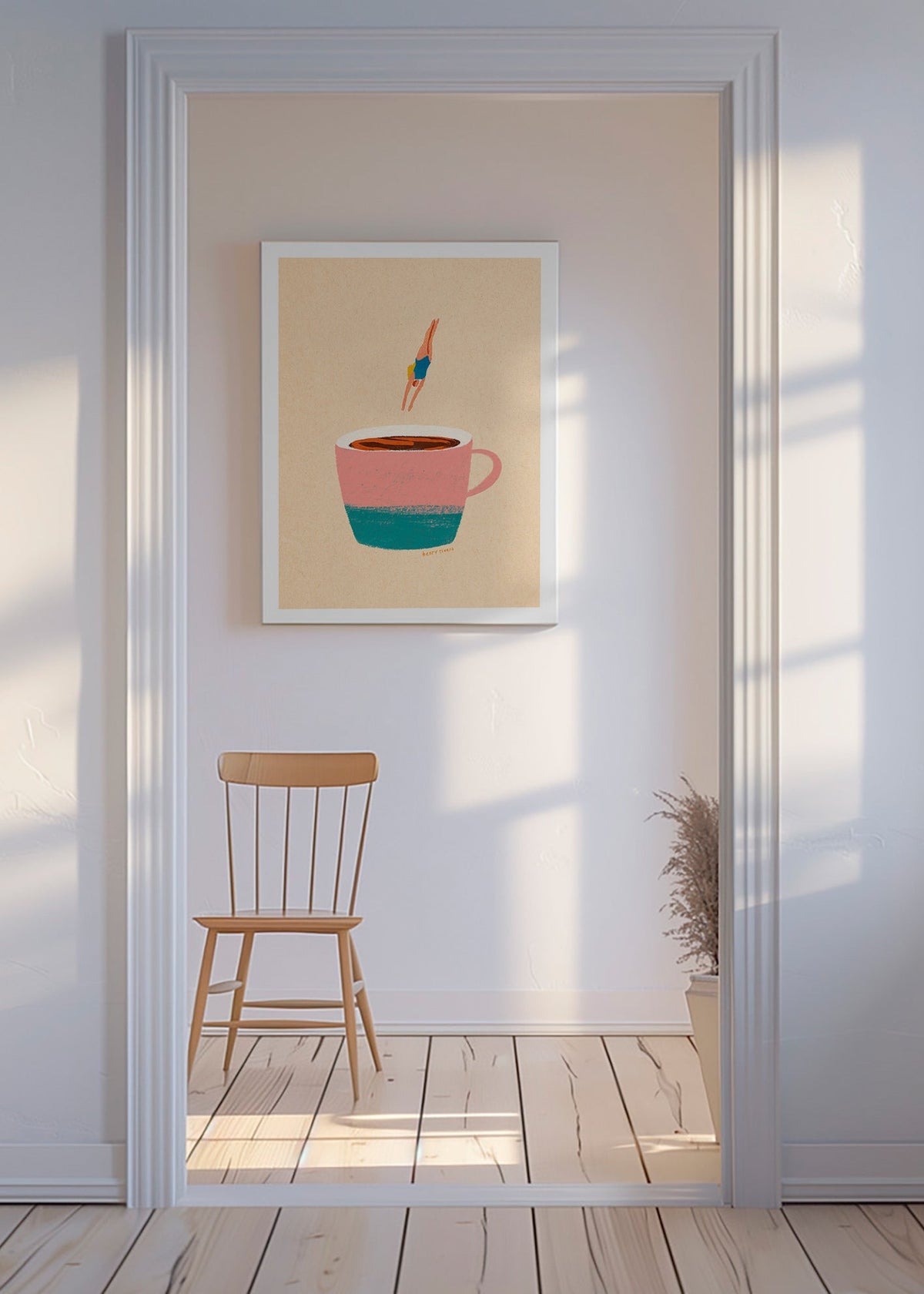 Arte para cozinha: chávena rosa e mergulhadora – Canvas