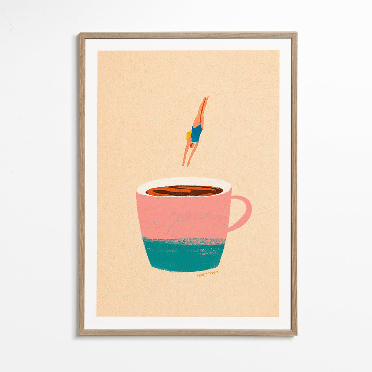 Arte para cozinha: chávena rosa e mergulhadora – Oak Frame
