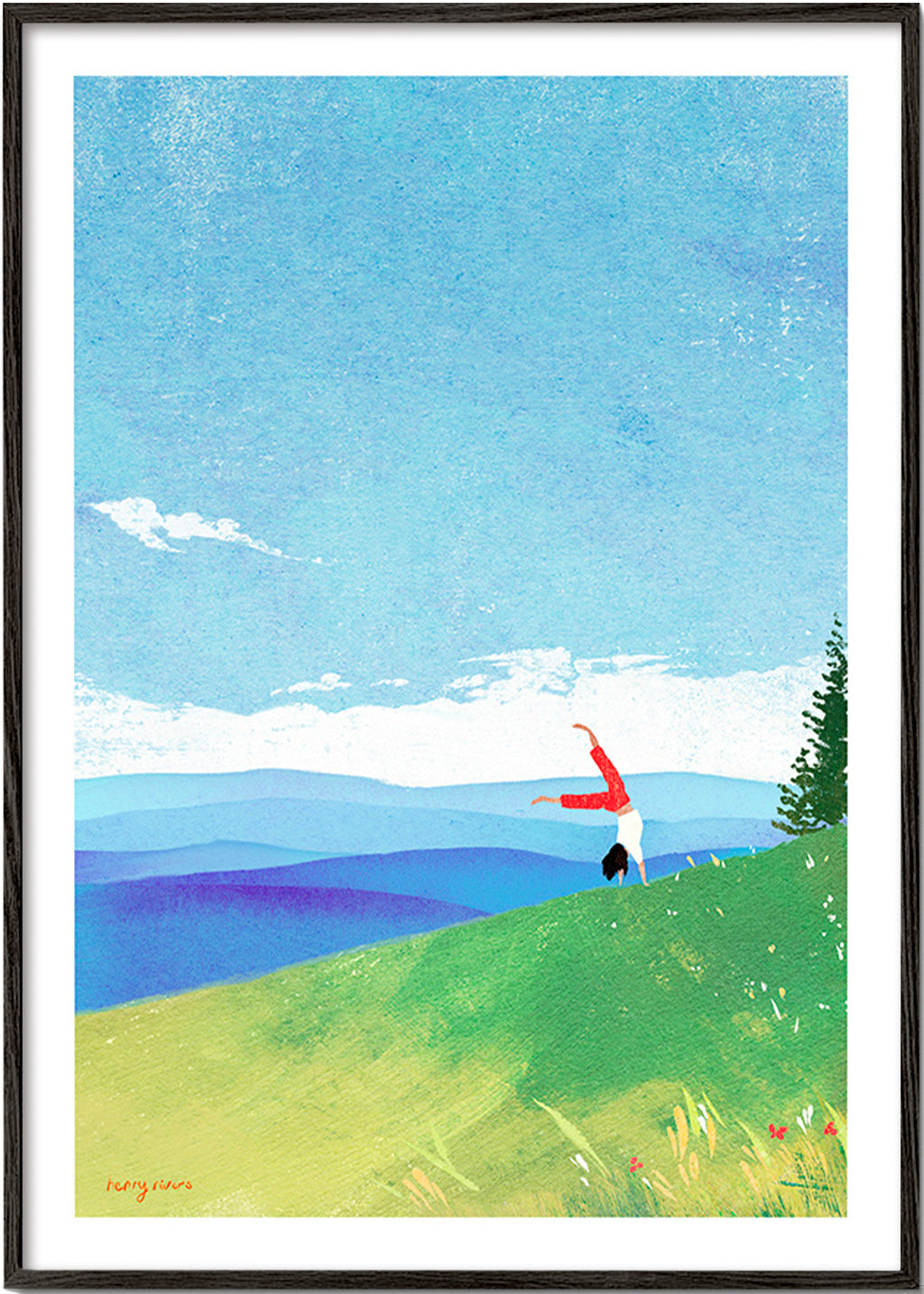 Arte para paisagem com figura em equilíbrio na colina – Black Frame