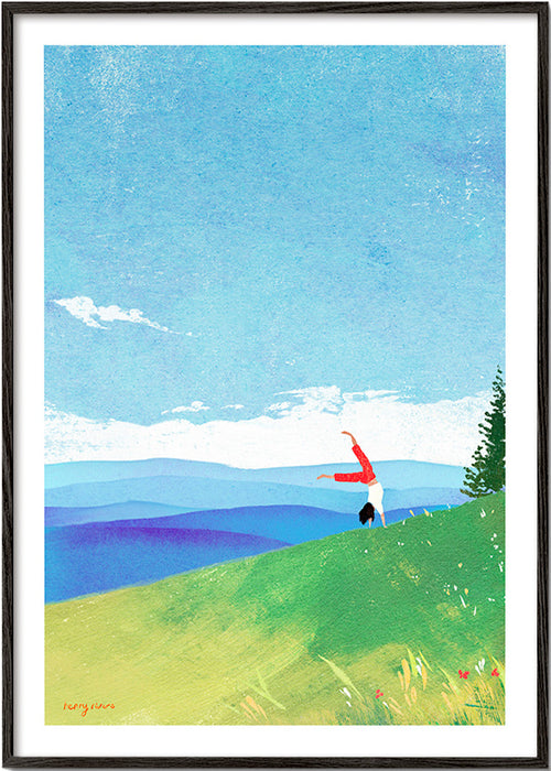 Arte para paisagem com figura em equilíbrio na colina – Black Frame