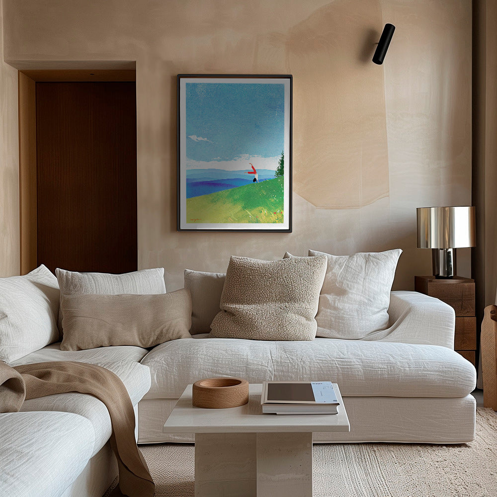 Arte para paisagem com figura em equilíbrio na colina – Canvas2