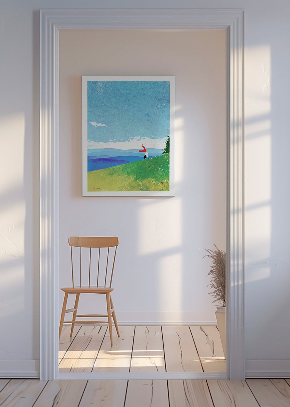 Arte para paisagem com figura em equilíbrio na colina – Canvas