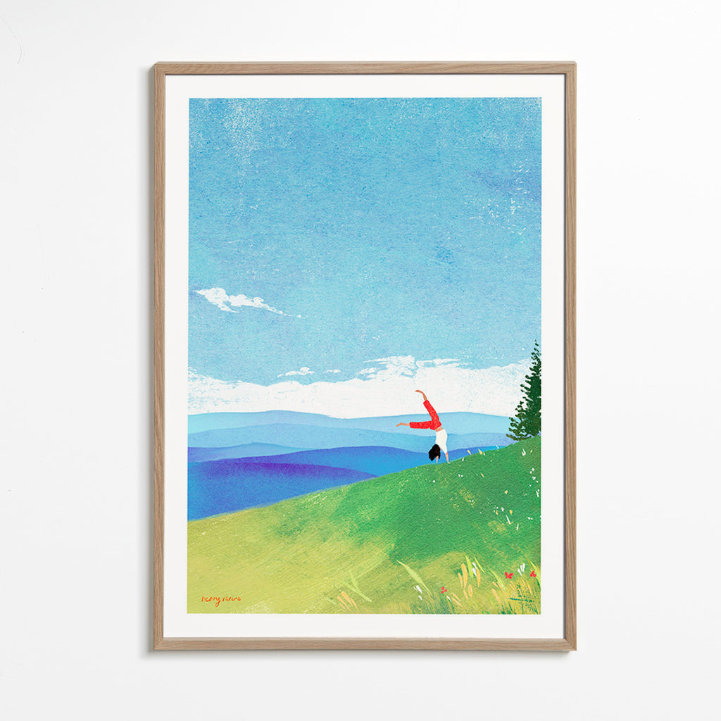 Arte para paisagem com figura em equilíbrio na colina – Oak Frame