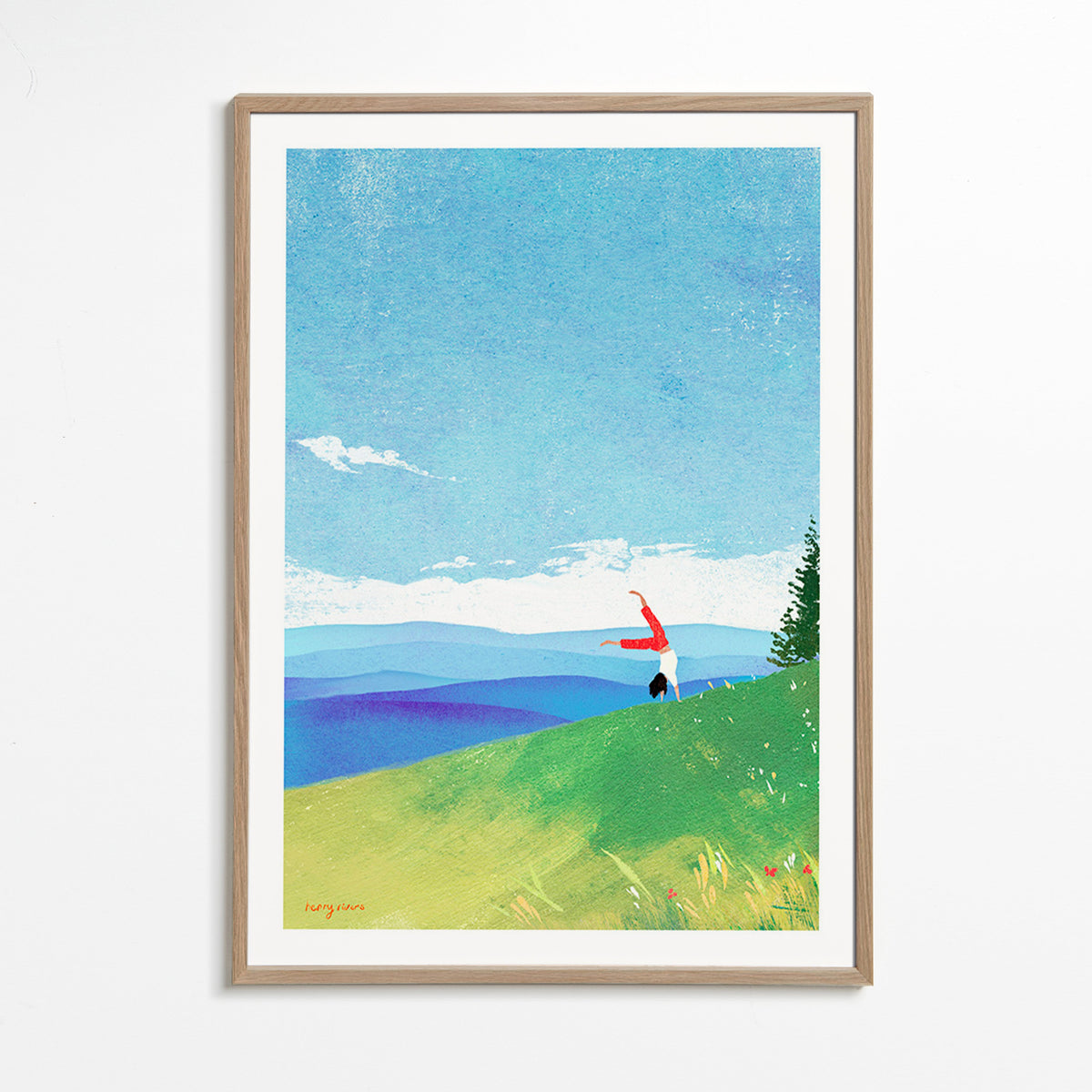Arte para paisagem com figura em equilíbrio na colina – Oak Frame