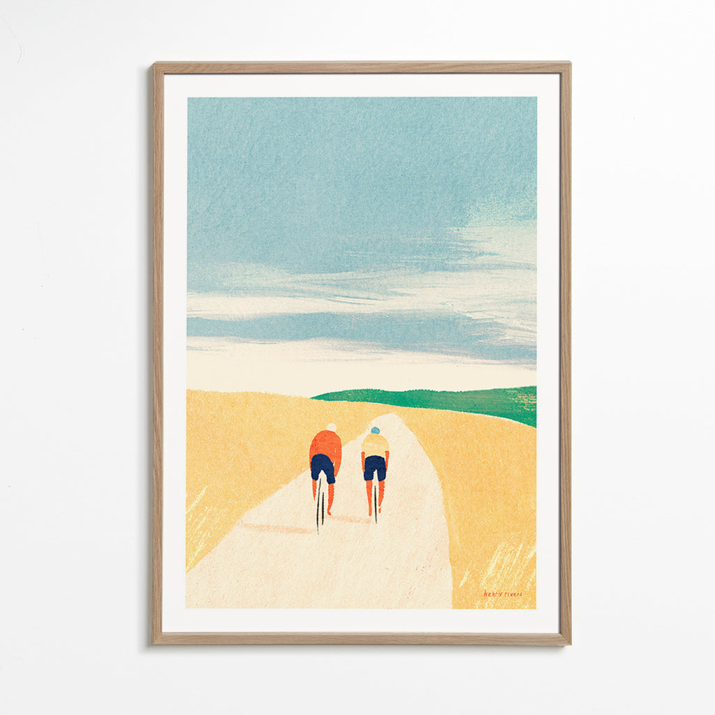 Arte desportiva com dois ciclistas na estrada – Oak Frame