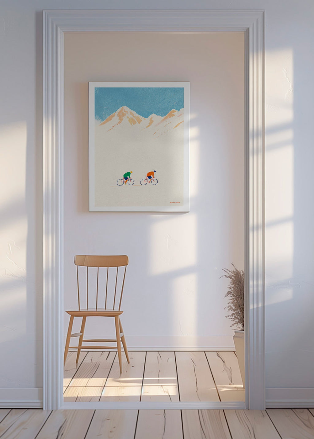 Arte desportiva com ciclistas na montanha – Canvas