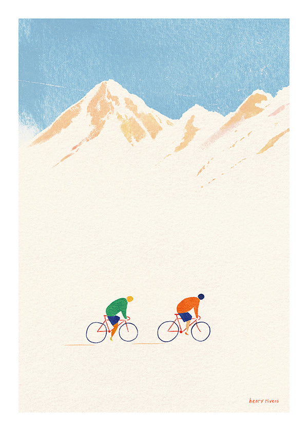 Arte desportiva com ciclistas na montanha