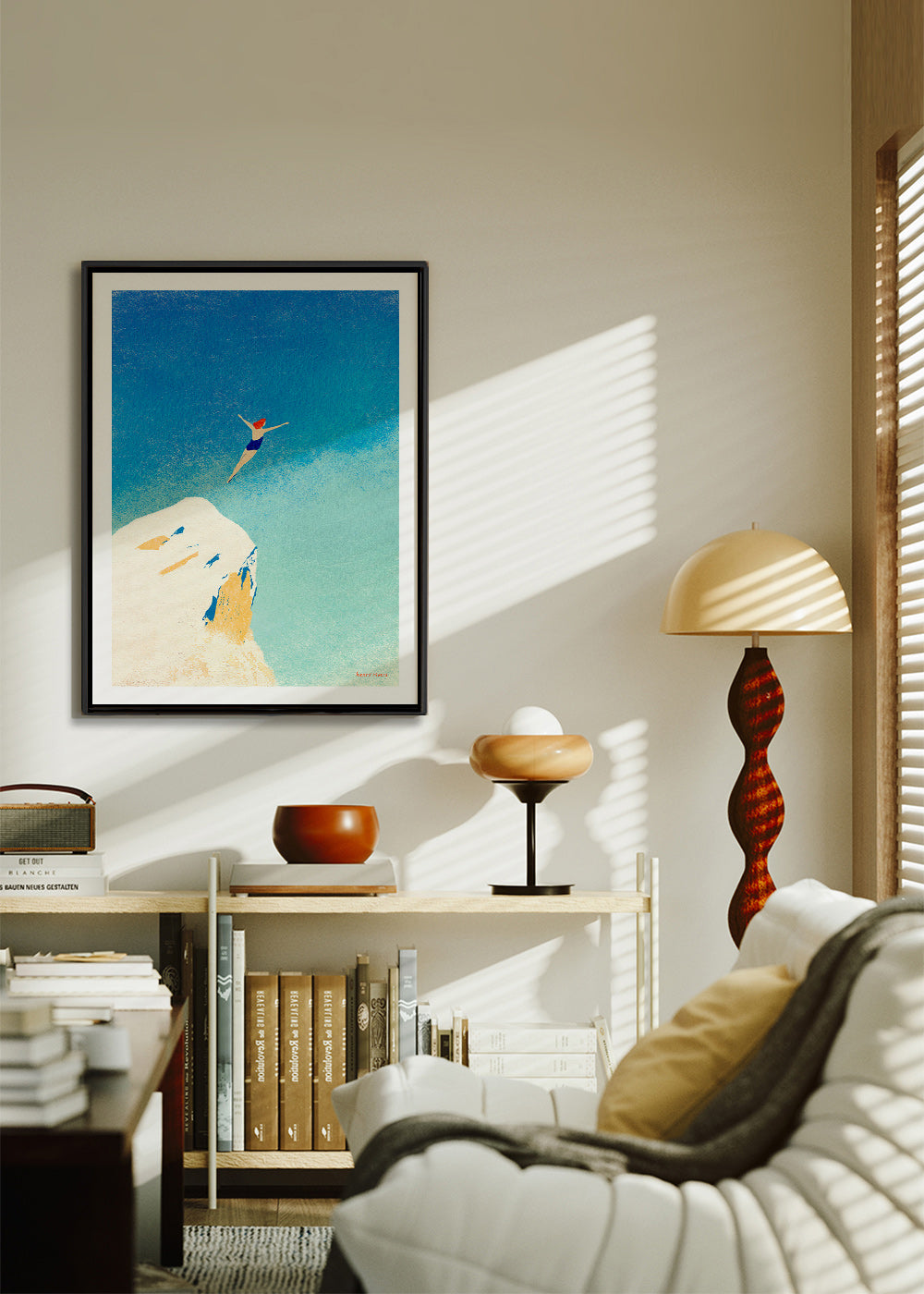 Ilustração: mergulho de penhasco contra céu azul – Canvas2
