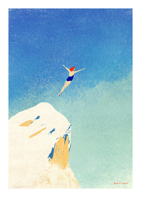 Ilustração: mergulho de penhasco contra céu azul