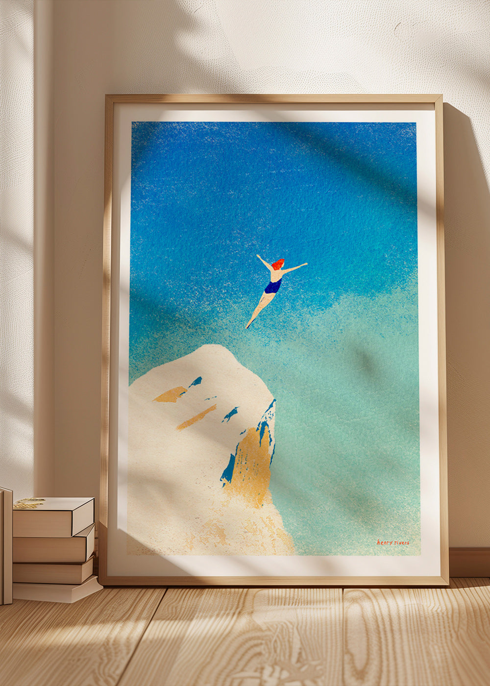 Ilustração: mergulho de penhasco contra céu azul – Product1