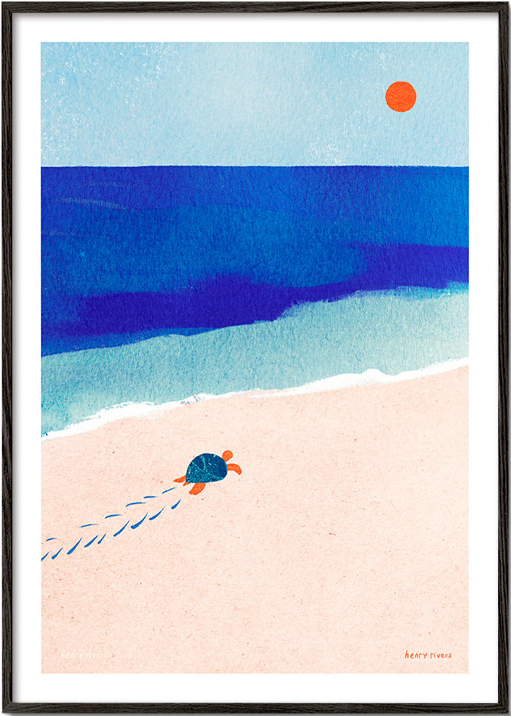 Ilustração tartaruga na praia – Black Frame