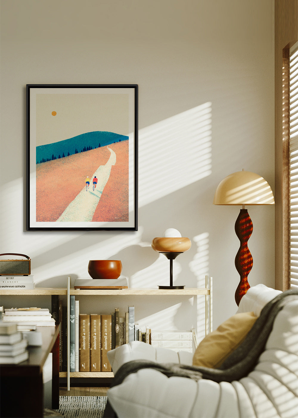 Arte desportiva com dois ciclistas em caminho soalheiro – Canvas2