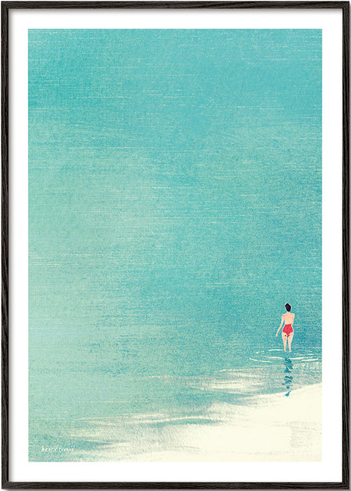 Arte paisagística: banhista no horizonte sereno – Black Frame