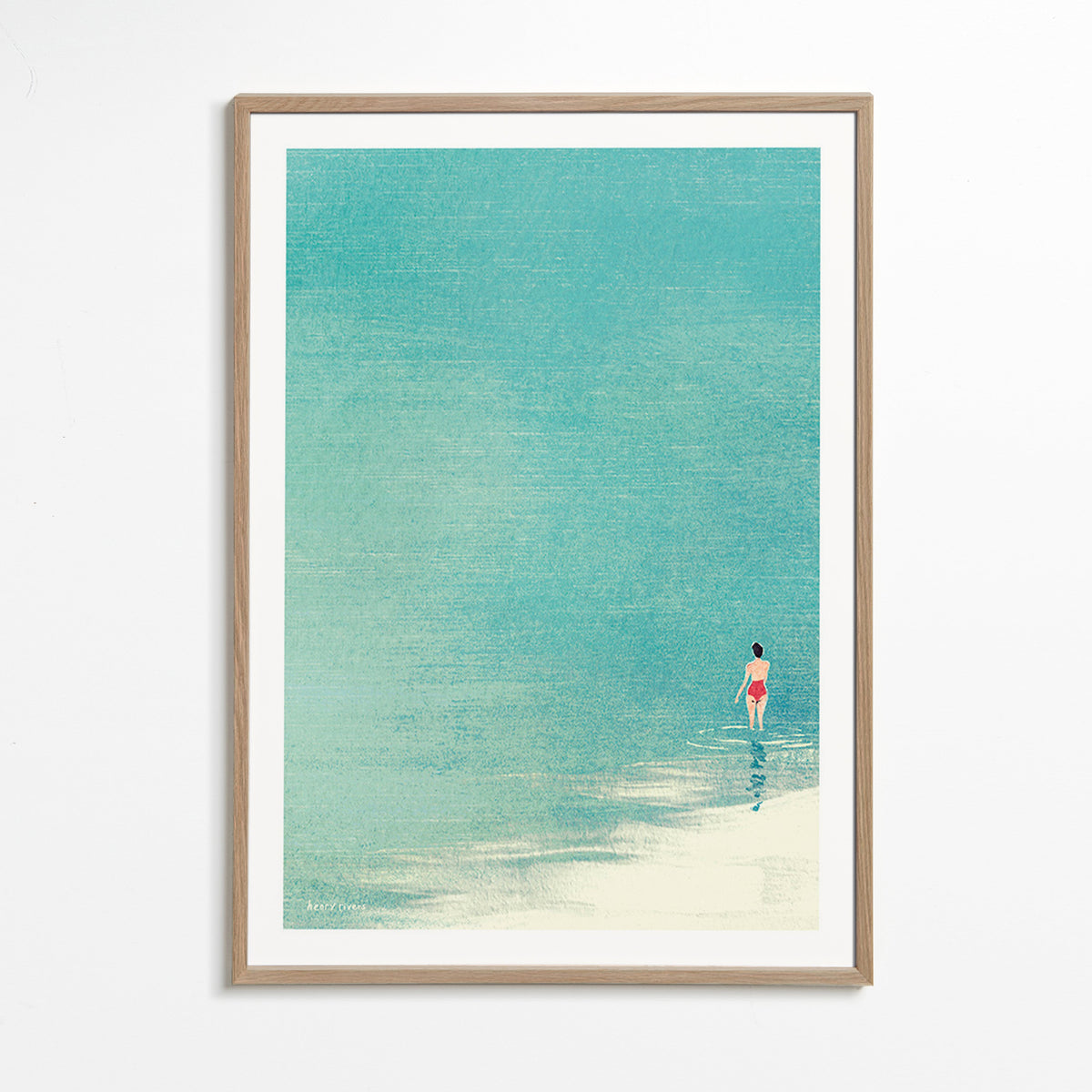 Arte paisagística: banhista no horizonte sereno – Oak Frame