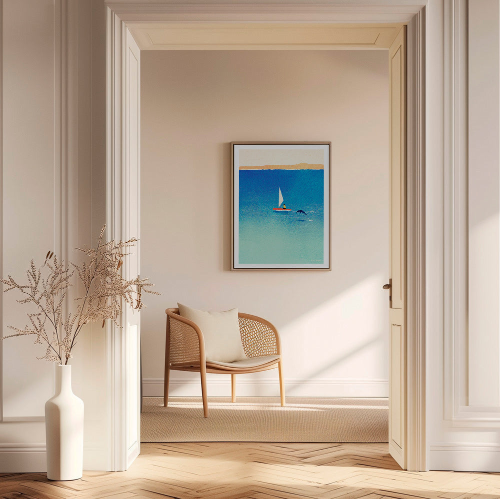 Quadro com delfim e veleiro no mar azul – Canvas2