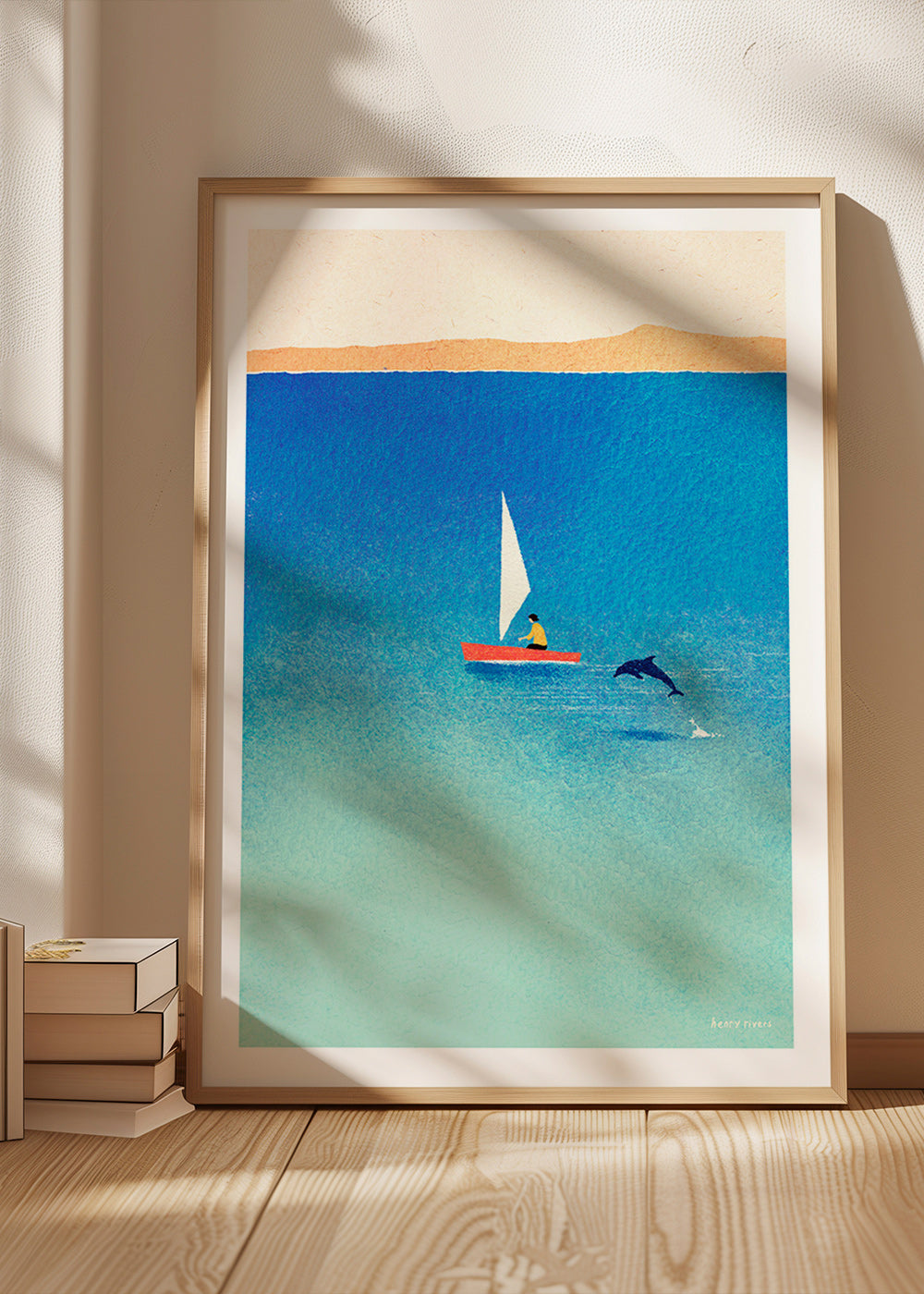 Quadro com delfim e veleiro no mar azul – Product1