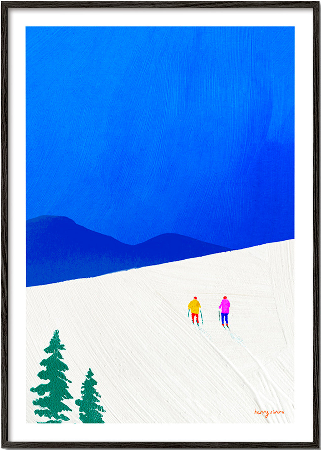 Arte desportiva: esquiadores na encosta – Black Frame